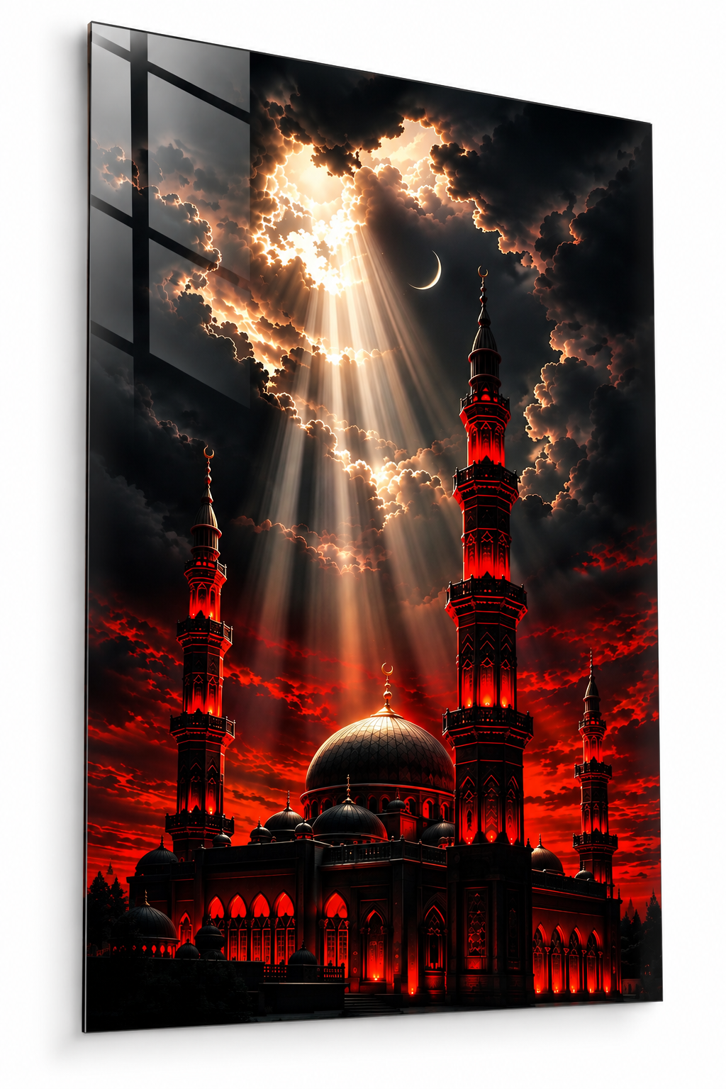 Kızıl Gökyüzünde Cami Cam Tablo