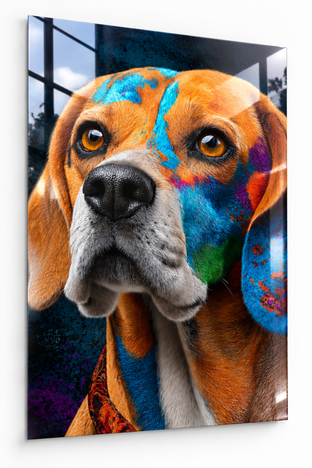 Renkli Dost – Beagle Köpek Cam Tablo