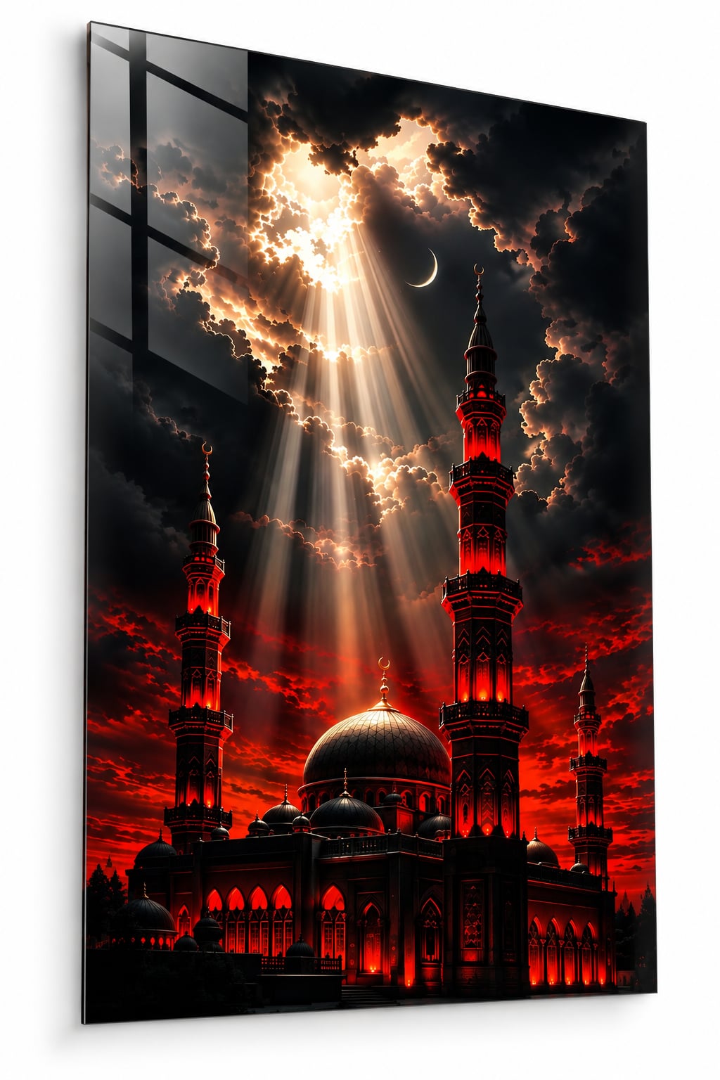 Kızıl Gökyüzünde Cami Cam Tablo
